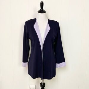 Exclusively Misook Open Cardigan Blazer Women's Navy Blue Light Purple Size S*